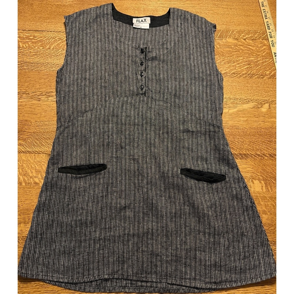 Flax Women's 100% Linen‎  Sleeveless Shift Dress Lagenlook W/pockets S
